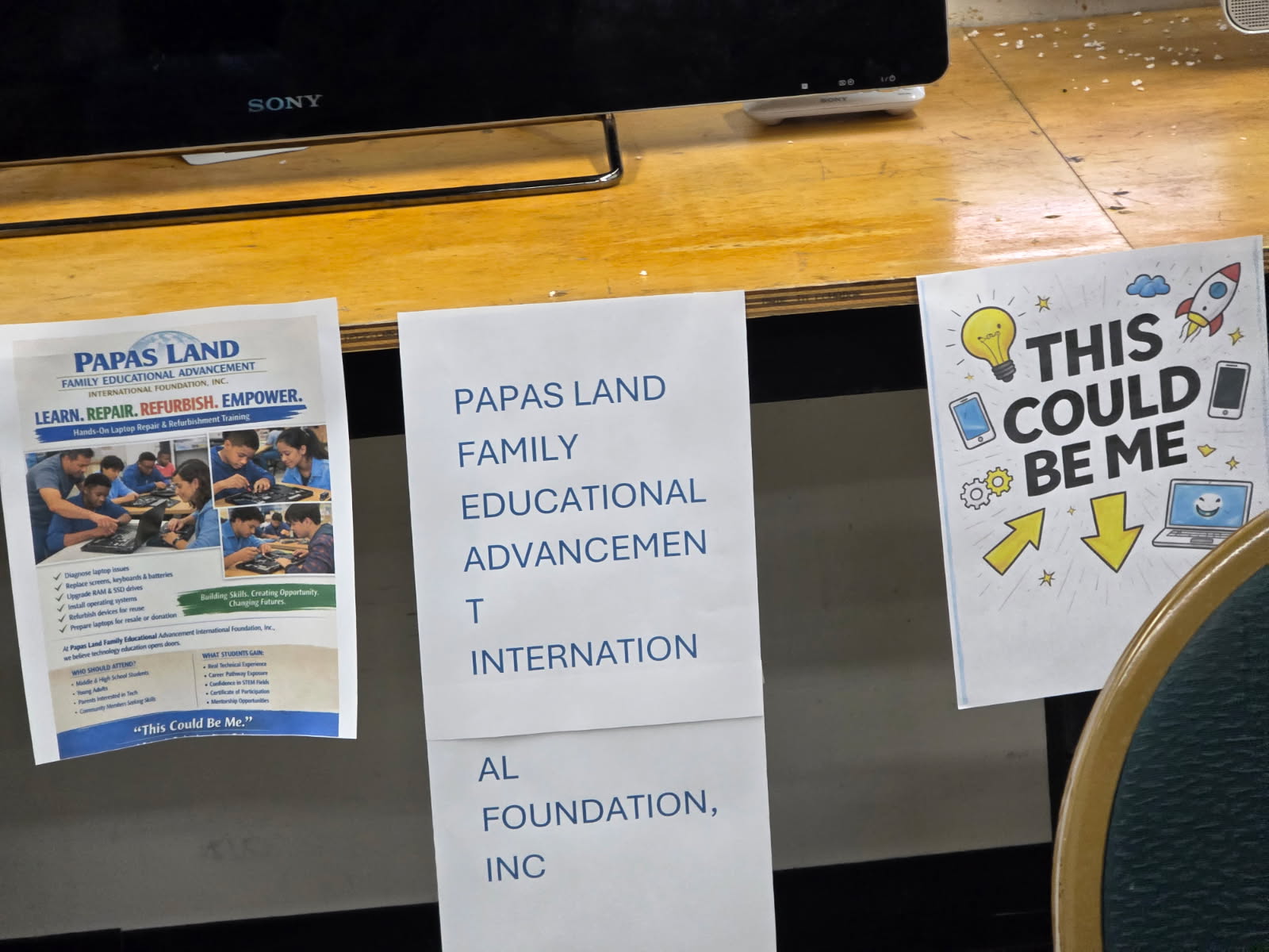 Papas Land technology education display and This Could Be Me youth message